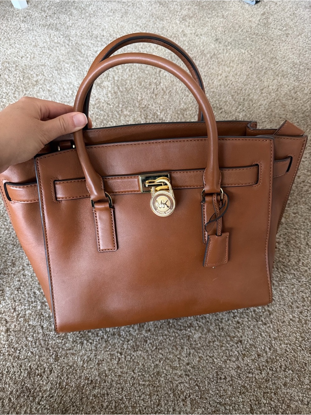Michael Kors Tan Leather Satchel with Gold Hardware